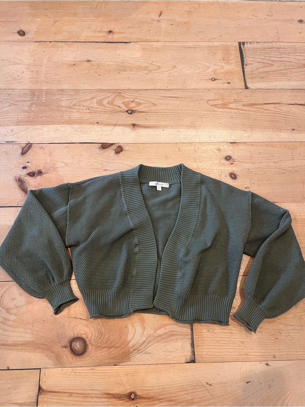 Cropped Open-Front Olive Knit Cardigan